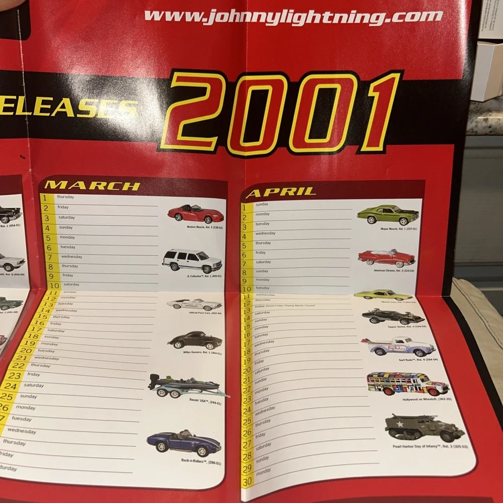 2001 Johnny Lightning Poster New Release Diecast Calendar Schedule B1